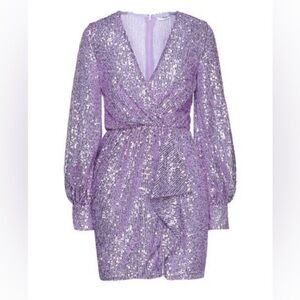 NWT Amen Dress Faux Wrap Ruffle Purple Sequin in Paillettes Sz 42